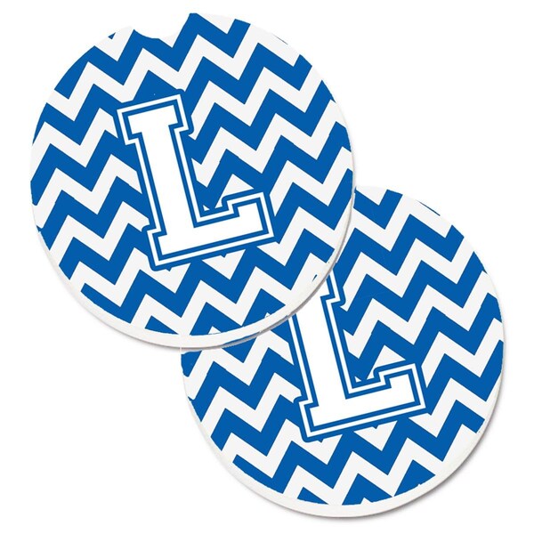 Carolines Treasures Letter L Chevron Blue and White Set of 2 Cup Holder Car Coaster CJ1045-LCARC - main